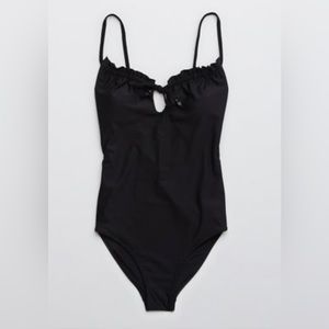 NWT - Black Aerie ruffle keyhole one piece swimsuit